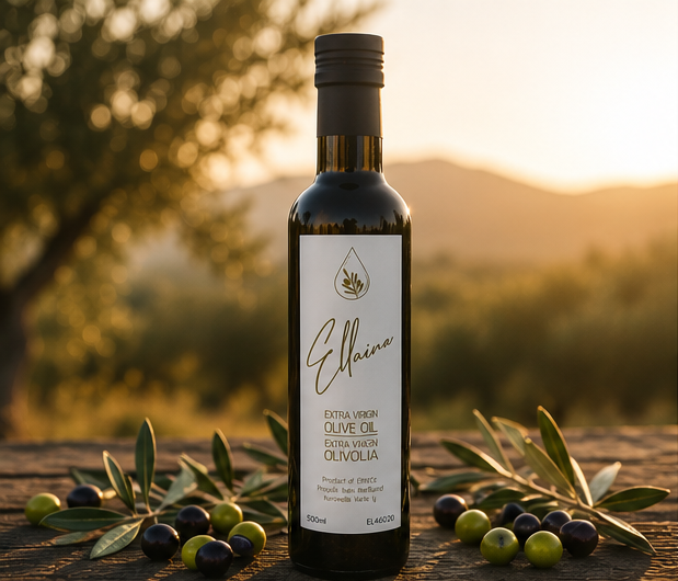 A bottle of Ellaina, and the oil it pours