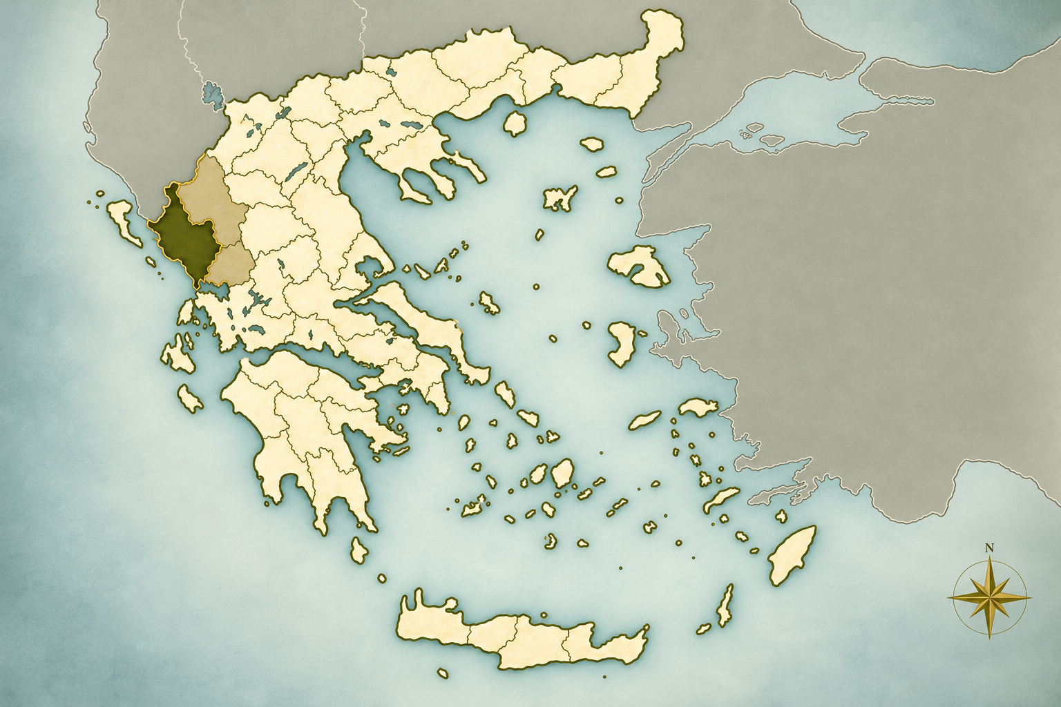 Map of the olive-growing region around Preveza
